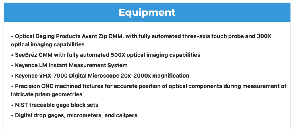 List of optical measurement equipment.